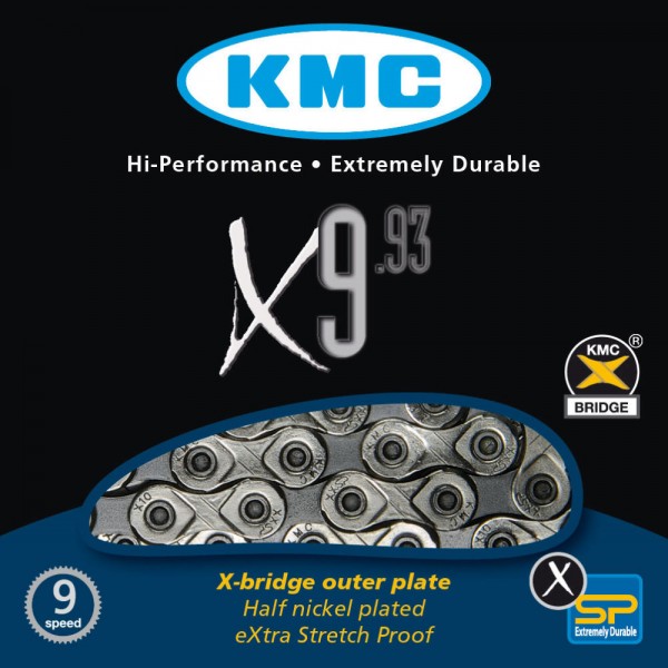 Łańcuch 9-rzędowy KMC X9.93 116 ogniw silver/gray BOX