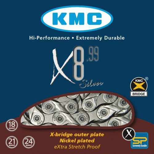 Łańcuch 8-rzędowy KMC X8 X8.99 Silver/Gray Box 116o +spinka