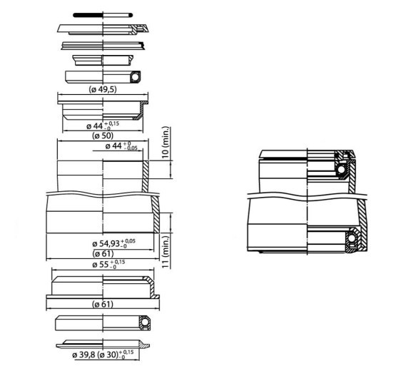 Stery 1,5-1-1/8 tapered półzintegrowane Neco H-385 czarne 55mm (2)